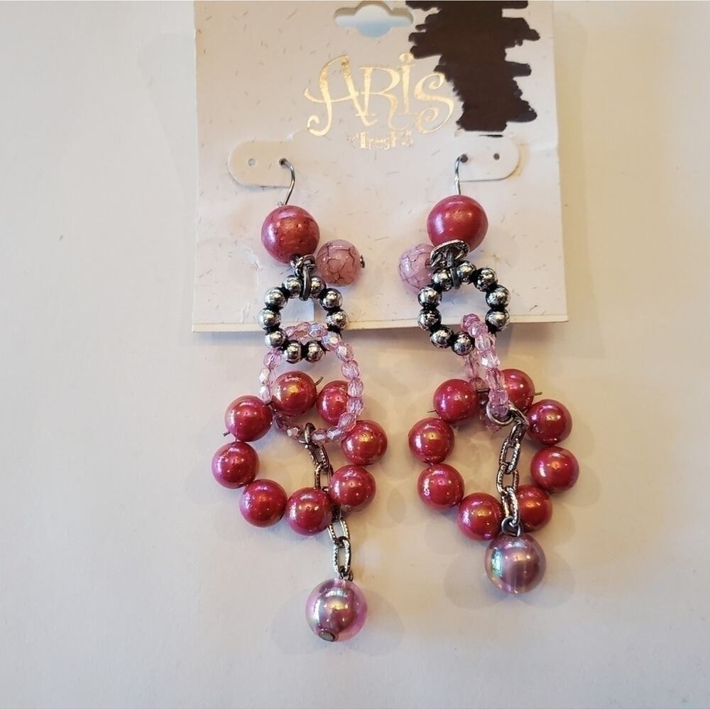 Treska boho ring link beaded dangle drop funky French wire earrings